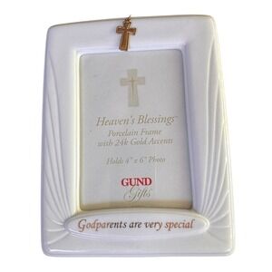 Gund Gifts Heavens Blessings Porcelain 4x6 Photo Frame 24k Gold Cross Godparents